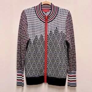 Krimson Klover Full Zip Wool Blend Ski Sweater Blue Black Red Size Large